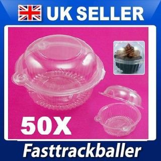 50 Large Plastic Cupcake Muffin Pods Dome Holder Cases Boxes UK