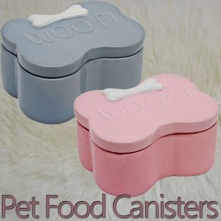   Bone Shaped Dog Puppy Food Water Bowl Feeder + Lid Storage Canister