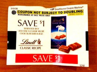 10 FOOD CANDY COUPONS ☀ $1.00/1 LINDT CLASSIC RECIPE CHCOLATE BAR 