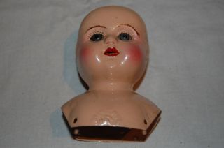 CIRCA LATE 1800s OR EARLY 1900s MINERVA TIN DOLL HEAD WITH GLASS EYES