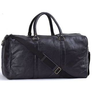   Black Pebble Grain Leather Duffle Tote Bag  Gym Carry On Mens Luggage