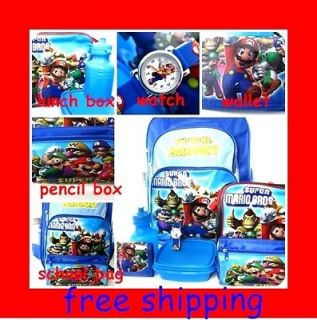 NEW Mario super compose backpack Bag watch wallet lunch box pencil box 
