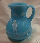FENTON H.P. MARY GREGORY 0N SKY BLUE PITCHER #8143 B8
