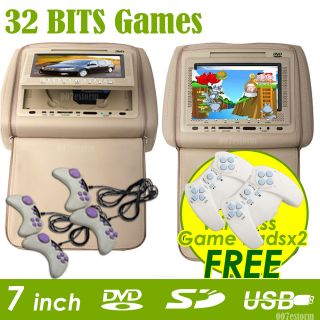   LCD Car Pillow Headrest Monitor DVD Player 32BITS 6x Games Handles