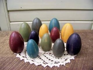   Dark Solid Color Painted Wooden Wood Easter Eggs Set Lot of 12
