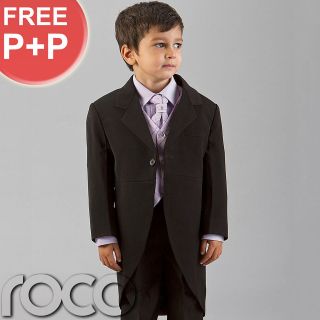 BOYS WEDDING PAGE BOY BLACK LILAC TAIL MORNING SUIT 0 MONTHS   8YEARS