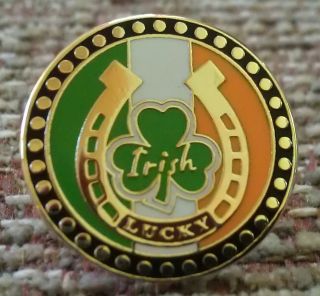 IRISH Horseshoe Shamrock LUCKY Gold Coins Ireland Flag Lapel Pin