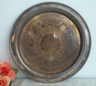 Vtg 1930s Antique Wm.Rogers (star) large round 15 serving tea tray 