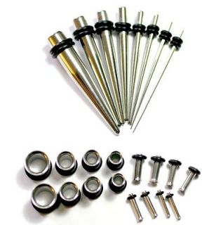 24pc STEEL EAR STRETCH KIT Tapers PLUGS 0g 2g 4g 8g 10g 12g 14g 