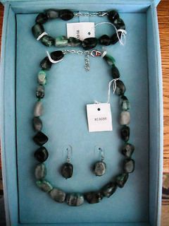Stauer Raw Emerald 3 Piece Jewelry Set Necklace, Bracelet, Earrings