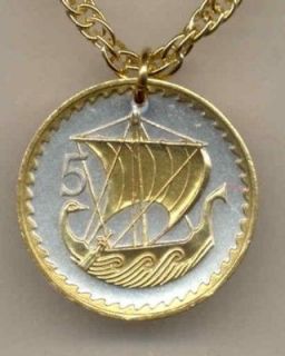 Gold/Silver Coin Necklace, Cyprus 5 Mils Viking Ship