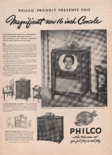 1950 VINTAGE PHILCO 16 INCH CONSOLE TELEVISION PRINT AD