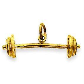   Gold Solid Polished Weight Lifting Exercise Equipment Barbell Charm