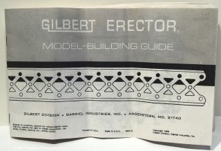 Vintage Erector Set Parts 1969 Gilbert Model Building Guide Manual 
