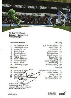 Jermaine Jenas Autographed Tottenham Hotspur 07/08 Team Sheet & COA