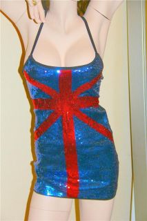 Sexy Red Blue British Flag Sequined Mini Dress Club Wear Party Dress 