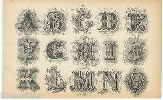 ANTIQUE PRINT VINTAGE 1800s TYPOGRAPHY LETTERING TATTOO FOLK FANCY 