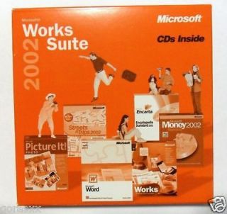 SEALED Microsoft Works Suite 2002 Full CDs WORD PICTURE STREETS MONEY 
