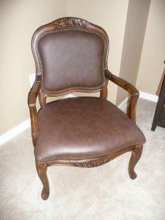   walnut wood and brown leather Library Desk or side arm chair New