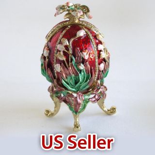 Rare Hand  Painted Vintage Faberge Egg with 3 Photo Frames Jewelry 