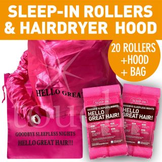 20 VELCRO SLEEP IN ROLLERS + NEW EXTRA LARGE HOT PINK HAIR DRYER HOOD 