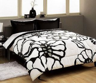 23 Comforter & Sham(s) Bedding Set   Black & White Bold Flower Floral