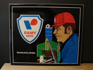   1976 Ramy Seed Sign Die Cut Tin Litho Seed Corn Farm Barn Excellent