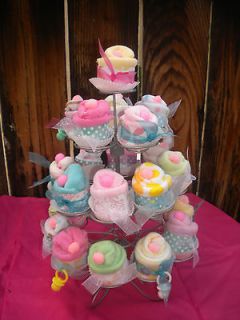 Baby Shower Washcloth Favors Cup Cakes 48pc Shabby Chic Zebra,Lady 