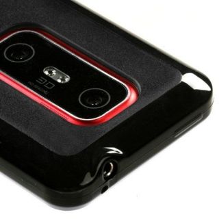 For Sprint HTC EVO 3D TPU Gel GUMMY Hard Skin Case Phone Cover Black 
