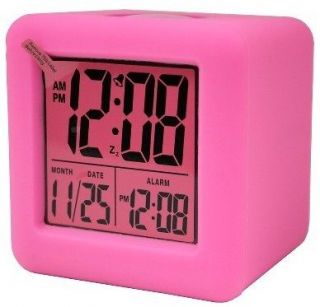 Equity 70902 Battery Powered Pink Silicone Rubber Cube LCD Alarm Clock