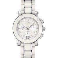   FENDI Large Silver Tone Case White Ceramic Bracelet Chronograph Watch