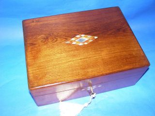 Antique Rosewood Box Mother Of Pearl Lock And Key 1860