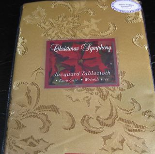 CHRISTMAS SYMPHONY JACQUARD TABLECLOTH  GOLD  ASSORTED SIZES  NEW 