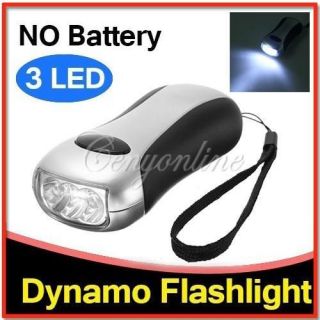Wind Up 3 LED Flashlight Torch Dynamo No Batteries Hand Crank Green 