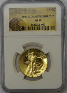 2009 NGC MS69 Ultra High Relief $20 Gold Double Eagle With Original 