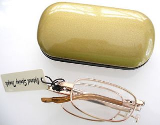 GOLD COMPACT FOLDING READING GLASSES W/HARD CASE