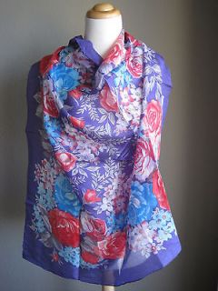   1950s 1960s Mad Men Rockabilly Lolita CABBAGE ROSES LARGE SILK SCARF