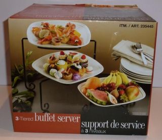 New 3 Tiered Porcelain Buffet Server Food Serving Platters With Metal 