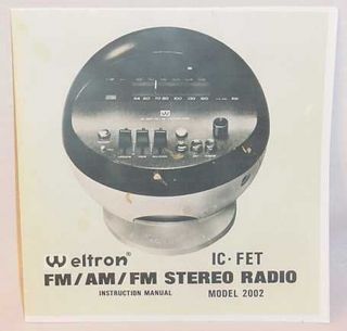 WELTRON 2002 SPHERE IC FET FM/AM RADIO MANUAL COPY