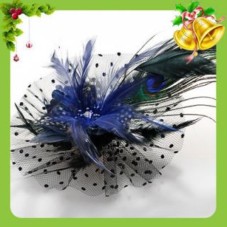   fascinator hair brooch accessory flower feather peacock crystal