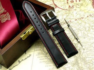 20mm Black/Red Quality leather watch Strap + Tool fits Nautica Watch