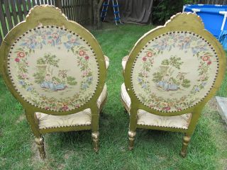 French Provincial Gold Gilt Armchairs (A Matching Pair of Armchairs)