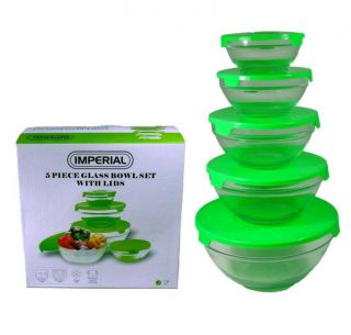 Pcs Glass Healty Food Storage Container / Mixing Bowl Set With Lime 