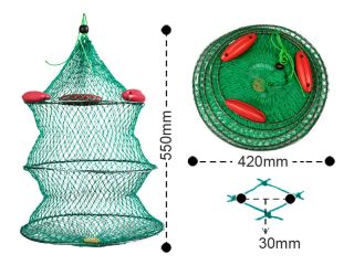 Foldable Fish Basket Lobster Crawfish Trap Hoop Net Handle