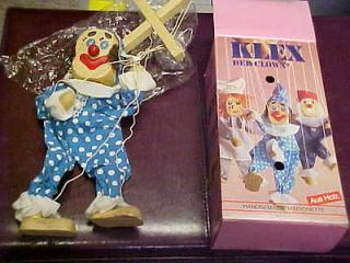 Vintage handmade String Puppet Wood Marionette klex the Clown in Orig 