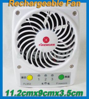 4W FIREWORM PORTABLE FAN Rechargeable Battery Type 100 240V AC White
