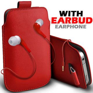 LEATHER PULL TAB POUCH SKIN CASE COVER + EARBUD EARPHONE FOR VARIOUS 