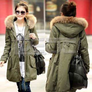 Womens Thicken Faux Fur Collar Winter Hooded Parka Trench Coat Jacket 