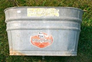   large Square Wheeling Metal Wash Washing Tub Planter w/labels
