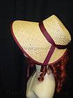 Victorian Dickens style straw bonnet with burgundy trim MADE IN USA!